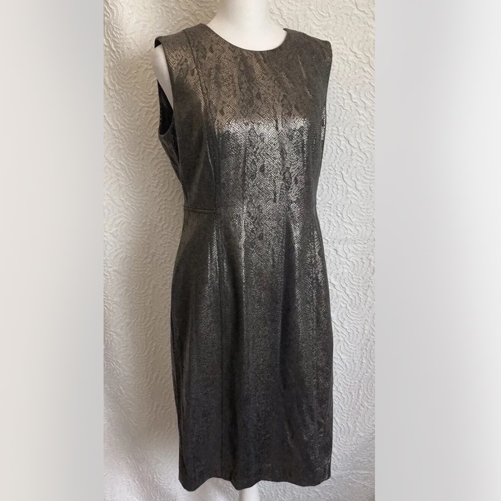 New NWT Calvin Klein Metallic Faux Snake Print Sheath Dress Size 6 $139 MSRP